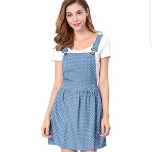 Allegra K Blue Polka Dot Pinafore Overall Dress